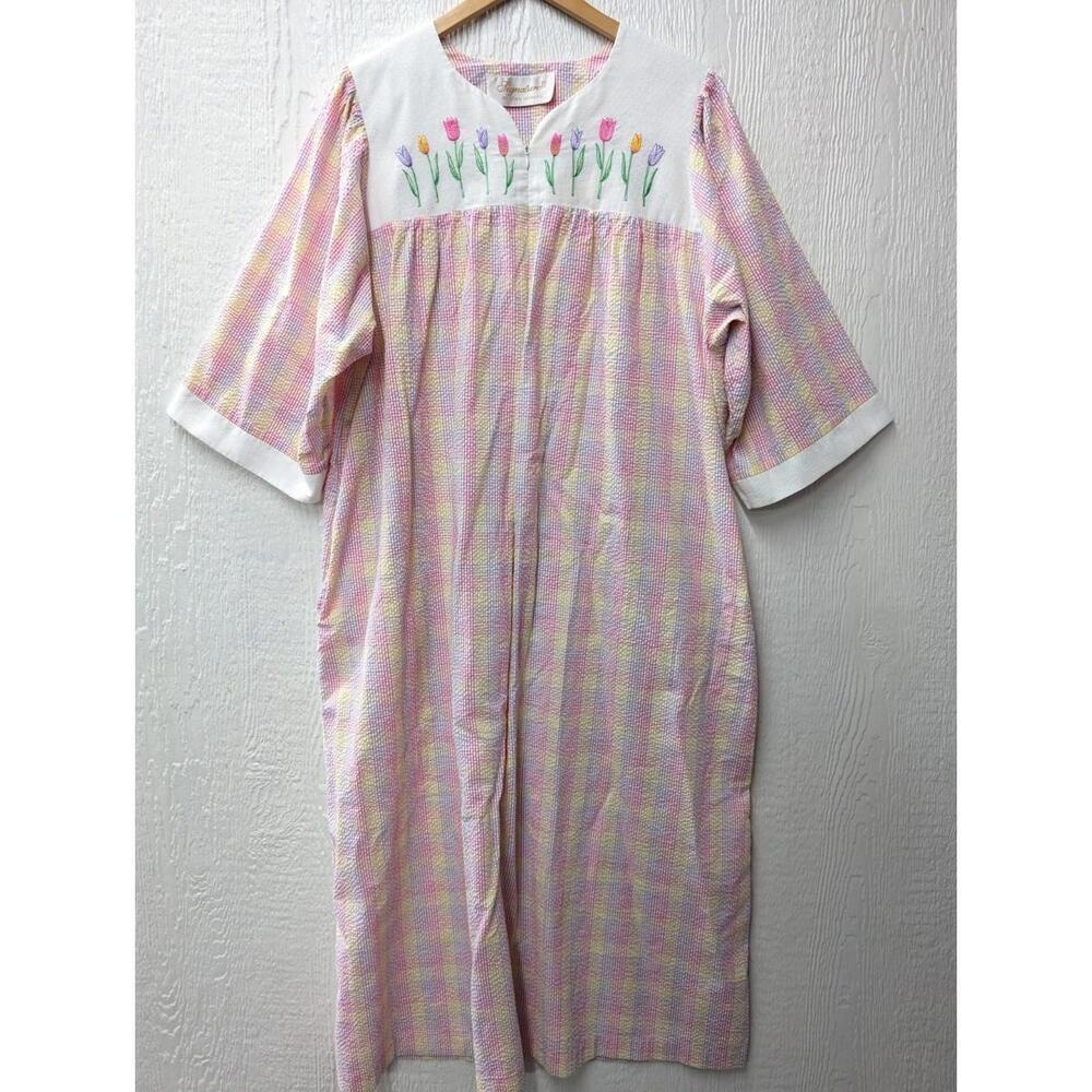 Stan Herman Signature II Robe Tulip Seersucker Pockets Granny Cottage